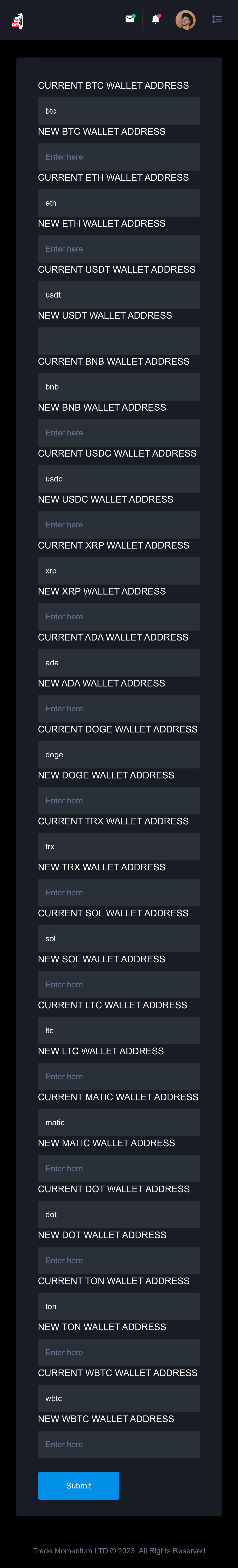 Update Wallet Address 