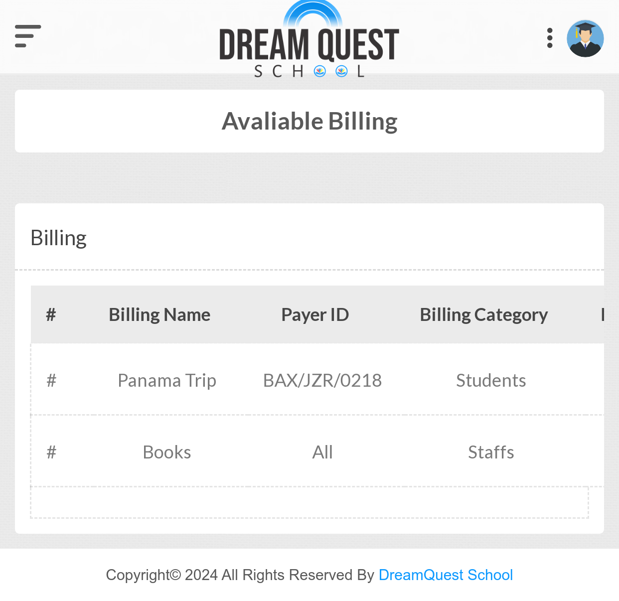 Student-Available Billing 